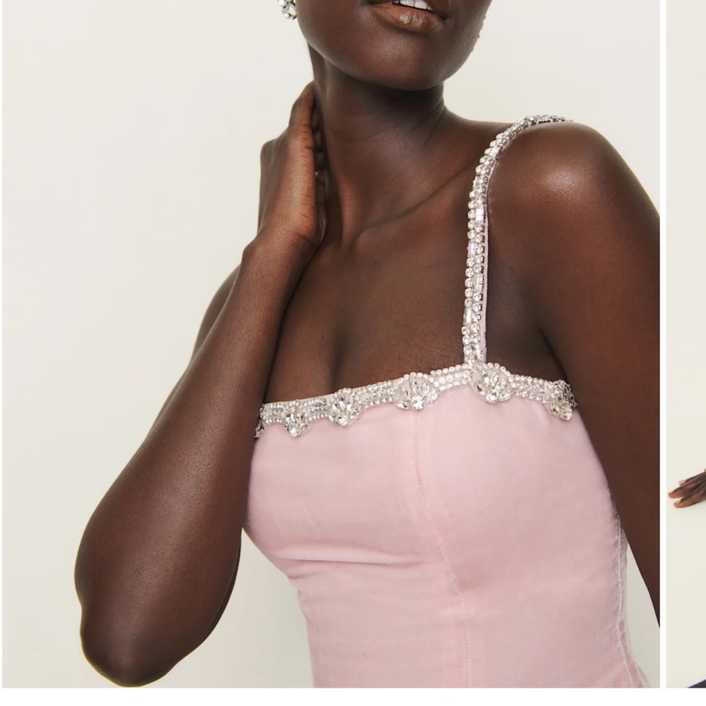 Reformation Bailee Velvet Rhinestone Strap Top in Pink – New with Tags